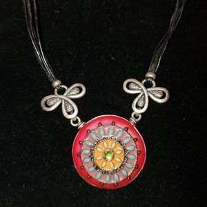 Vintage Chico's Enamel Necklace with Black Cord